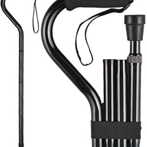 NOVA Medical Products Folding Walking Cane with Soft Grip Handle and Carry Strap, Foldable and Adjustable Travel Cane with Offset Comfort Handle, Black (3060BK)
