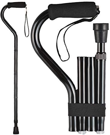 NOVA Medical Products Folding Walking Cane with Soft Grip Handle and Carry Strap, Foldable and Adjustable Travel Cane with Offset Comfort Handle, Black (3060BK)