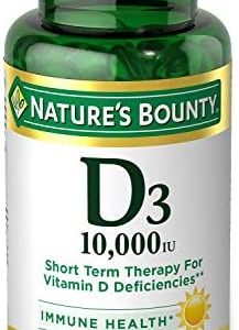 Nature's Bounty Vitamin D for Immune Support and Promotes Healthy Bones, 10000IU, Softgels, Multi-Color, 10,000 IU, 72 Count (Pack of 1)