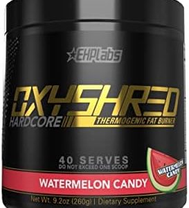 EHPlabs OxyShred Hardcore Thermogenic Pre Workout Powder for Shredding with L Glutamine & Acetyl L Carnitine, Energy Boost Drink - 150mg of Caffeine - Watermelon Candy, 40 Servings