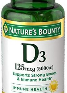 Nature's Bounty Vitamin D3, immune and bone support, 5000IU, Softgels, 150 Ct