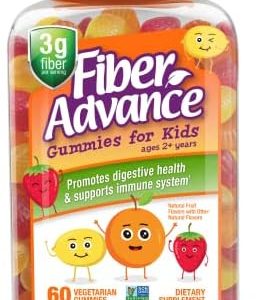 Fiber Advance Gummies for Kids | 100% Plant Based Fiber Supplements for Kids Digestive Health | Prebiotic Fiber Gummies | Vitamins for Kids | Gluten Free, Vegetarian, & Non-GMO, 60 Count