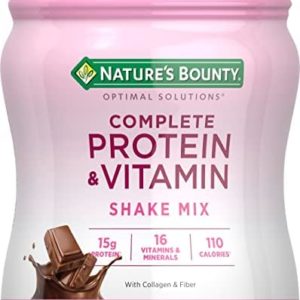 Nature's Bounty Complete Protein & Vitamin Shake Mix with Collagen & Fiber, Contains Vitamin C for Immune Health, Decadent Chocolate Flavored, 1 lb