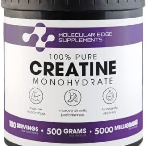 Molecular Edge Supplements Creatine Monohydrate 500 Grams (1.1lbs) 100 Servings - 5,000mg per Serving - Pure, Unflavoured Powder, Keto, Vegan