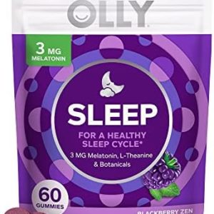 OLLY Sleep Gummy, Occasional Sleep Support, 3 mg Melatonin, L-Theanine, Chamomile, Lemon Balm, Sleep Aid, Blackberry - 60 Count
