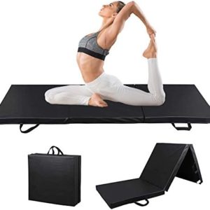 Tri-Fold Folding Gymnastics Gym Exercise Aerobics Mat Folding Panel Tumbling Mat with Handles For MMA,Stretching Fitness Yoga (6'x2'x2,No-slip)