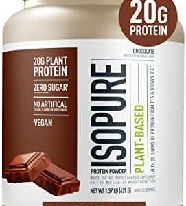 Isopure Chocolate Vegan Protein Powder, with Monk Fruit Sweetener & Amino Acids, Post Workout Recovery, Sugar Free, Plant Based, Organic Pea Protein, Dairy Free, 22 Servings (Packaging May Vary)