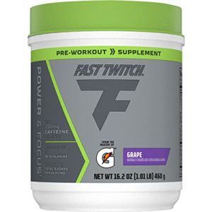 Fast Twitch from the makers of Gatorade,Caffeinated Pre-workout Supplement Mix,Grape,1.01lb (Pack of 1),3.5g L-Citrulline,3g Betaine,2g Carnosine beta-alanine,Vitamin B6,B12 and 200mg caffeine
