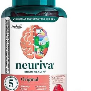 NEURIVA Original Brain Supplement for Memory, Focus & Concentration + Learning & Accuracy with Clinically Tested Nootropics Phosphatidylserine and Neurofactor, Caffeine Free, 50ct Strawberry Gummies