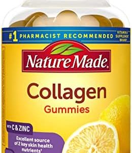 Nature Made Collagen Gummies with Vitamin C, Zinc and Biotin, Hydrolyzed Collagen Peptides Supplement for Healthy Skin Support, 60 Gummies, 60 Day Supply