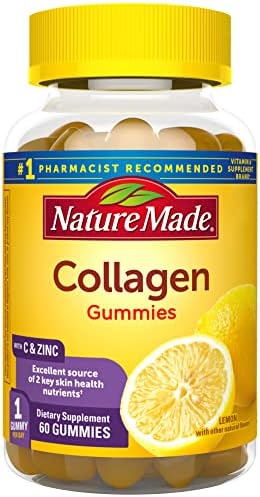 Nature Made Collagen Gummies with Vitamin C, Zinc and Biotin, Hydrolyzed Collagen Peptides Supplement for Healthy Skin Support, 60 Gummies, 60 Day Supply