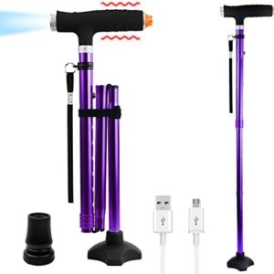 ATDIAG Folding Walking Cane with LED Light for Men & Women-Adjustable Folding Cane,Portable Foldable Cane,Massage Grip USB Charging,Walking Sticks,Folding Canes for Seniors & Adults