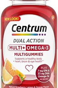 Centrum MultiGummies Multi+ Omega 3 Dual Action, Adult Multivitamin, Multivitamin/Multimineral/Omega 3 Supplement, Strawberry/Lemon/Orange Flavors - 110 Count