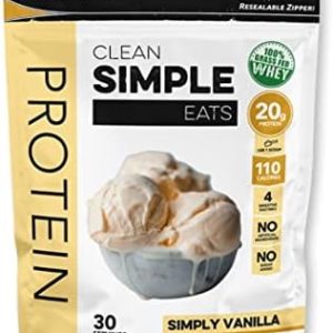Clean Simple Eats Simply Vanilla Whey Protein Powder, Natural Sweetened and Cold-Pressed Whey Protein Powder, 20 Grams of Protein, 30 Servings