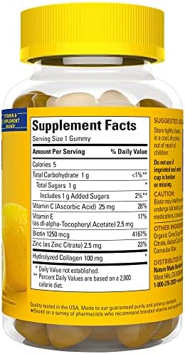 Nature Made Collagen Gummies with Vitamin C, Zinc and Biotin, Hydrolyzed Collagen Peptides Supplement for Healthy Skin Support, 60 Gummies, 60 Day Supply - Image 8