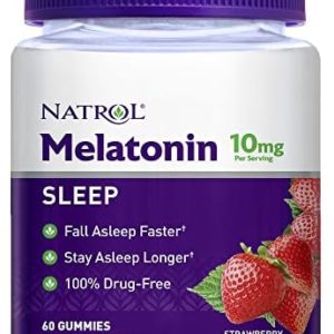 Natrol Melatonin 10mg, Dietary Supplement for Restful Sleep, 60 Strawberry-Flavored Gummies, 30 Day Supply