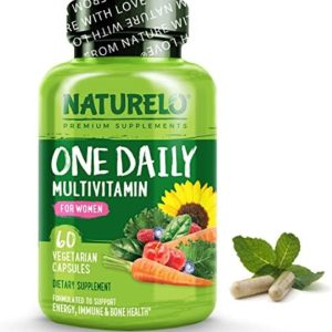 NATURELO One Daily Multivitamin for Women - Energy Support - Whole Food Supplement to Nourish Hair, Skin, Nails - Non-GMO - No Soy - Gluten Free - 60 Capsules - 2 Month Supply