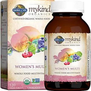 Garden of Life Organic Multivitamin for Women, mykind Organics Womens Multi with Vitamin C, D, Folate, B6, B12, Biotin, Iron, Vegan Whole Food Vitamins for Women, Energy, Skin, Nails, 120 Tablets