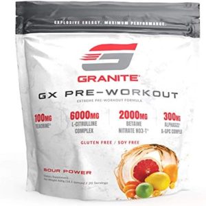 Granite® GX Pre-Workout Supplement (Sour Power) Advanced Formula for Pump, Focus, Energy, Performance | Citrulline, Taurine, Lions Mane, Tyrosine, Teacrine, Betaine, Carnosyn, Creatine | Vegan, USA