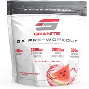 Granite® GX Pre-Workout Supplement (Watermelon) Advanced Formula for Pump, Focus, Energy, Performance | Citrulline, Taurine, Lions Mane, Tyrosine, Teacrine, Betaine, Carnosyn, Creatine | Vegan, USA