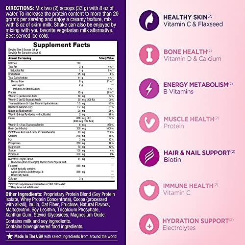 Nature's Bounty Complete Protein & Vitamin Shake Mix with Collagen & Fiber, Contains Vitamin C for Immune Health, Decadent Chocolate Flavored, 1 lb - Image 6
