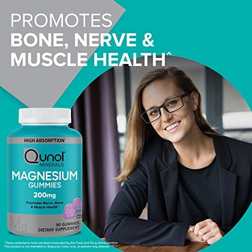 Magnesium Gummies for Adults, Qunol 200mg Magnesium Citrate Gummies, High Absorption Magnesium Supplement, Supports Nerve Health, Bone Health, Muscle Health, Vegetarian, 90 Count - Image 2