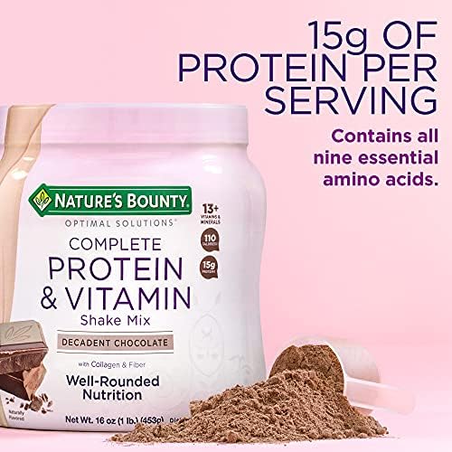 Nature's Bounty Complete Protein & Vitamin Shake Mix with Collagen & Fiber, Contains Vitamin C for Immune Health, Decadent Chocolate Flavored, 1 lb - Image 2