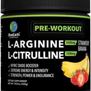BlueEarth Company Pre Workout Powder L Arginine 5000mg L Citrulline 1000mg Supplement, Nitric Oxide Booster, Creatine Monohydrate, Beta Alanine, Caffeine, PreWorkout Energy Drink Mix, Men & Women