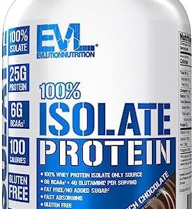 Evlution Nutrition 100% Isolate, Whey Isolate Protein Powder, 25 G of Fast Absorbing Protein, No Sugar Added, Low-Carb, Gluten-Free (Double Rich Chocolate, 1.6 LB)