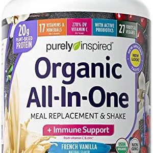 Meal Replacement Shake, Organic | Purely Inspired All-in-One Plant Based Protein Powder for Women & Men Shake Vanilla, 1.3 Pounds