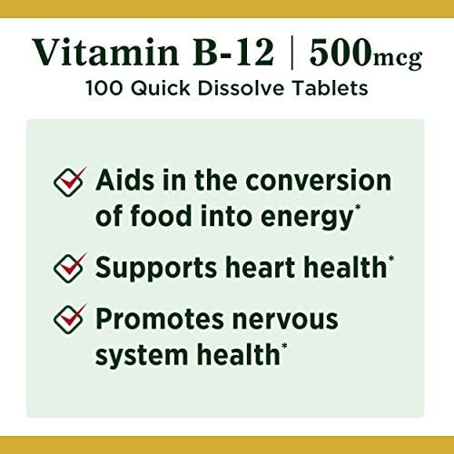 Nature's Bounty Vitamin B12, Supports Energy Metabolism and Nervous System Health, 500mcg, Tablets, 100 Ct - Image 3