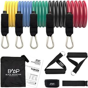 Black Mountain Products Resistance Band Set with Door Anchor, Ankle Strap, Exercise Chart, and Carrying Case