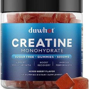duwhot Sugar Free Creatine Monohydrate Gummies 5mg for Men & Women, Chewables Creatine Monohydrate for Muscle Growth & Recovery, Vegan, Mixberry Flavor, 120 Count