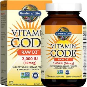 Garden of Life D3 - Vitamin Code Whole Food Raw D3 Vitamin Supplement, 2000 Iu, Dairy and Gluten Free, Vegetarian, 120 Capsules D3 with Organic Green Cracked Wall Chlorella Plus Probiotics
