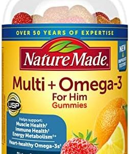 Nature Made Multivitamin for Him with Omega-3, Mens Multivitamins for Daily Nutritional Support, Multivitamin for Men, 80 Gummy Vitamins and Minerals, 40 Day Supply