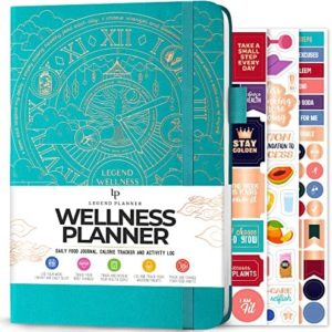 Legend Wellness Planner & Food Journal – Daily Diet & Health Journal with Weight Loss, Measurement & Exercise Trackers – Lifestyle & Nutrition Diary – Lasts 6 Months, A5 size – Turquoise