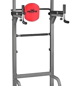 RELIFE REBUILD YOUR LIFE Power Tower Pull Up Bar Station Workout Dip Station for Home Gym Strength Training Fitness Equipment Newer Version