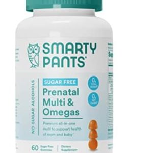 SmartyPants Prenatal Vitamins for Women, Sugar Free Gummies with Vitamin C, D3, Zinc, & Folate, Omega 3 ALA from Flax Seed Oil, Erythritol Free, No Sugar Alcohols 60 Count(Pack of 1)