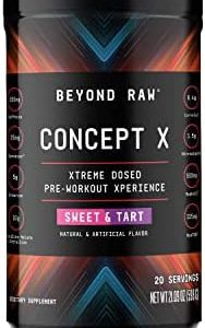 BEYOND RAW Concept X | Clinically Dosed Pre-Workout Powder | Contains Caffeine, L-Citrulline, Creatine, and Beta-Alanine | Sweet & Tart | 20 Servings