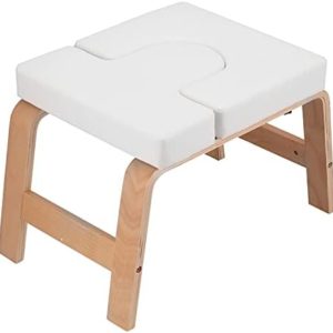 Zerone Stand Yoga Chair Yoga Headstand Bench Inversion Chair,Wood and PU Pads,Trainer for Practice Head Stand, Shoulderstand and Strength Training for Family, Gym(White)