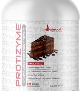 Metabolic Nutrition | Protizyme | 100% Whey Protein Powder | High Protein, Low Carb, Low Fat with Digestive Enzymes, 24 Essential Vitamins and Minerals | Chocolate Cake, 2 Pound
