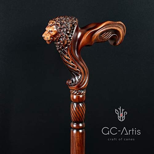 GC-Artis Lion Head Wood Carved Walking Stick Ergonomic Palm Grip Handle 36” Wooden Walking Cane for Men Women Brown - Image 5