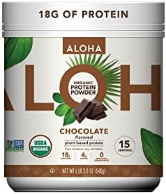 ALOHA Organic Plant-Based Protein Powder - NO-STEVIA Chocolate - Keto Friendly Vegan Protein with MCT Oil, 19 oz, Makes 15 Shakes, Vegan, Gluten-Free, Non-GMO, Erythritol-Free, Soy-Free, Dairy-Free & Only 4g Sugar
