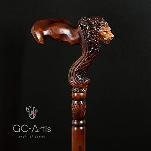 GC-Artis Lion Head Wood Carved Walking Stick Ergonomic Palm Grip Handle 36” Wooden Walking Cane for Men Women Brown - Image 8