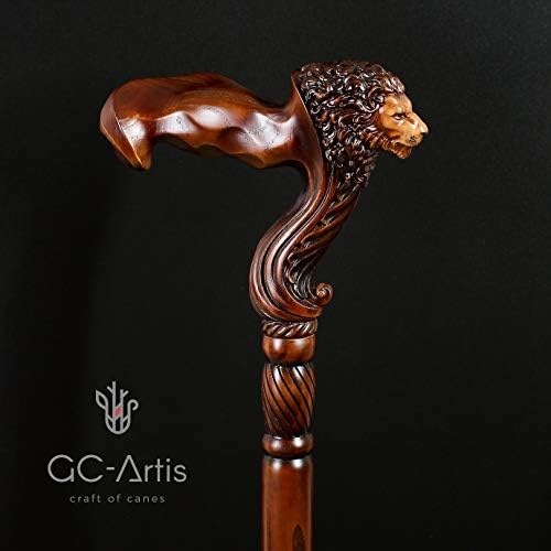 GC-Artis Lion Head Wood Carved Walking Stick Ergonomic Palm Grip Handle 36” Wooden Walking Cane for Men Women Brown - Image 7