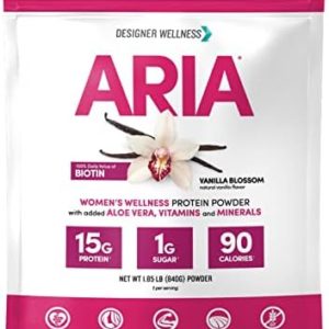 Designer Wellness, Aria, Women's Wellness Low Calorie Vanilla Protein Powder with Biotin, Vitamin C and Organic Aloe, Vanilla Blossom, 1.85 Pound