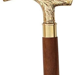 Humaira Nautical Walking Stick - Men Derby Canes and Wooden Walking Stick for Men and Women - 37" Brown Ebony Brass T Shape Handle in Golden Tone Natural Wood Unisex Cane