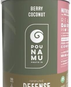 Pounamu Immune Defense Berry Coconut Protein Powder Blend | Grass-Fed, Free-Range New Zealand Whey Protein + Lactoferrin + Probiotics + Vitamins C & D for Immune and Digestive Health 14.4OZ