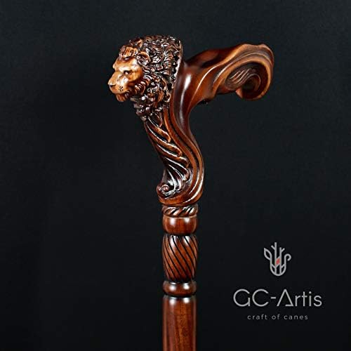 GC-Artis Lion Head Wood Carved Walking Stick Ergonomic Palm Grip Handle 36” Wooden Walking Cane for Men Women Brown - Image 6