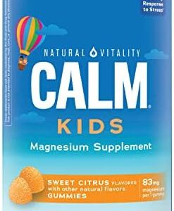 Natural Vitality Calm, Magnesium Citrate Kids Supplement, Stress Relief Gummies, Supports a Healthy Response to Stress, Gluten Free, Vegan, Sweet Citrus, 120 Gummies